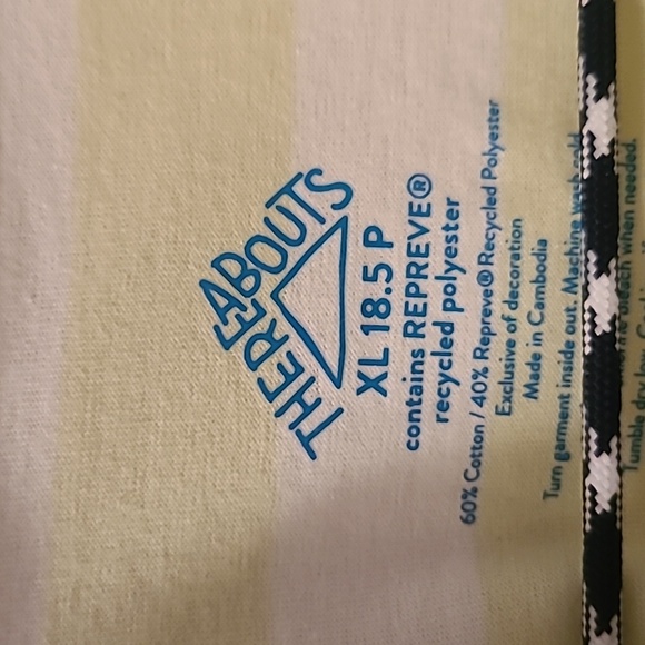 THEREABOUTS GIRLS GREEN & WHITE STRIPED "KINDNESS COUNTS" SHORT SLEEVE CROP XL - Picture 4 of 9